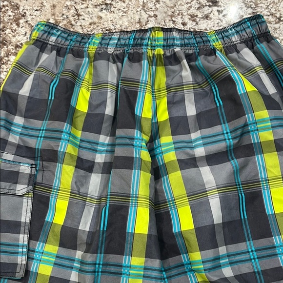 Kanu Surf Gray and Yellow Cargo Board Shorts/ Bathing Suit with Elastic Waist - Picture 4 of 9